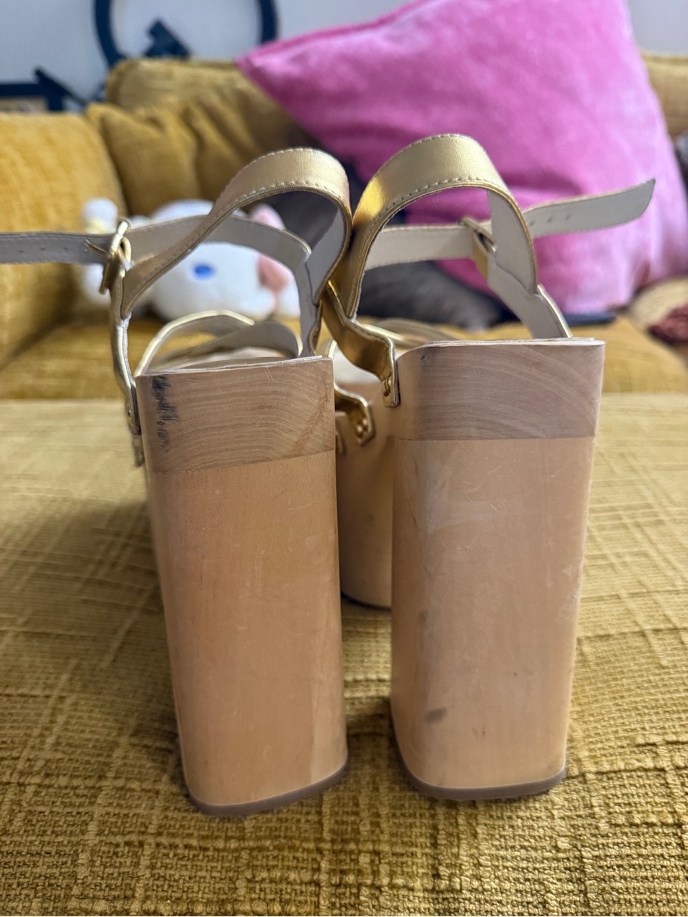 Jeffrey Campbell Gold Strappy Platform Heels - Women's High Block Sandals - Picture 5 of 6